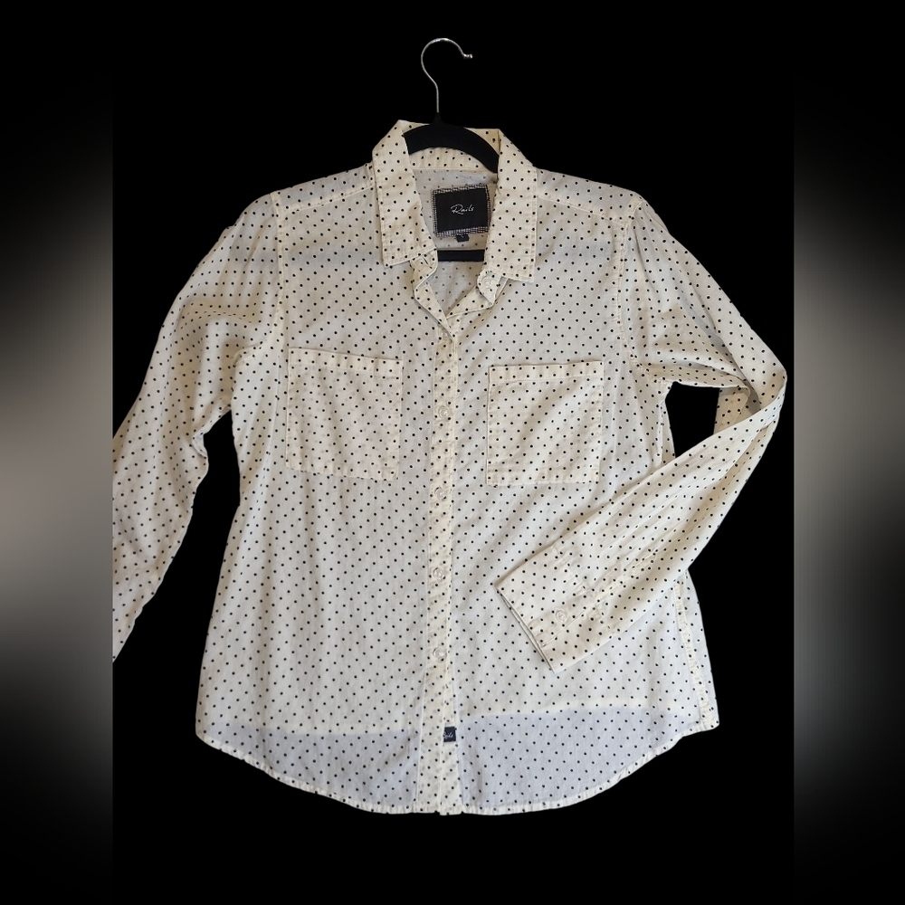 Rails Cream With Black Polka Dot Button-Up Shirt 100% Cotton Size Small